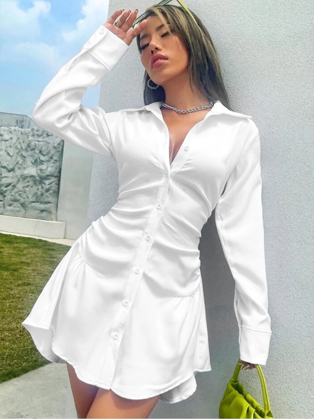 White Button-Front Shirt Dress
